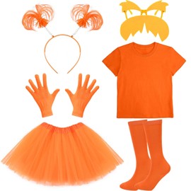 JcHrmers 6Pcs Orange Furry Character Costume Accessories Set Including Yellow Glasses with Eyebrows Yellow Fake Mustache Headband T-shirt Skirt Novelty Cosplay for World Book Day