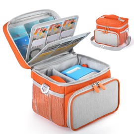 Travel Bag Compatible with Yoto Player (3rd Generation), Card Holder Holds up to 30 Cards with Shoulder Strap, Travel Bag for Bluetooth Audio Speaker and Headphone Accessories (Orange)