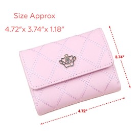 CB Women's Wallet Rhombus Quilted Crown Clutch Synthetic Leather Bifold Card Purse Holder Organizer, S/ French Rose, One Size, Bifold Wallet