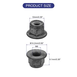 sourcing map M6x1mm Flange Nylon Insert Lock Nuts, 50Pcs Carbon Steel Metric Hex Lock Nuts Self Locking Nuts for Industrial Construction Fasteners, Black