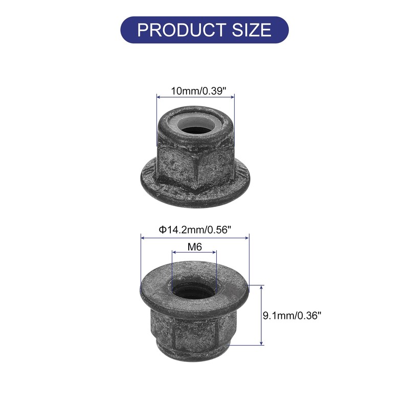 sourcing map M6x1mm Flange Nylon Insert Lock Nuts, 50Pcs Carbon