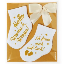 goldprintz I Ihr werdet Uroma und Uropa I Pregnancy I Gold Printed Baby Sock with Postcard I We Get a Baby Announcement I Baby Announcement Pregnancy I Baby Surprise