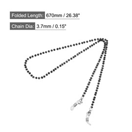 sourcing map Glasses Lens Chain 26 Inch Beads Sunglasses Strap Holder Round Neck Glasses Chain Hat Strap Lanyard Black, black