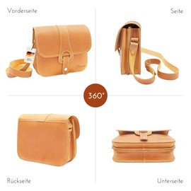 Thielemann gelbe Damen Handtasche Kapstadt Made in Germany, Umhängetasche aus Leder, Abendtasche, Echtleder Tasche zum Umhängen, Crossbody Bag, Ledertasche zum Ausgehen