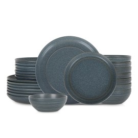 Stone Lain Elio 24-Piece Dinnerware Set Stoneware, Plates and Bowls Set, Dish Set for 8, Blue