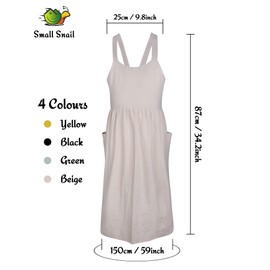 Small snail Aprons Women Soft Cotton Kitchen Cooking Apron with Pockets Japanese Style Cross Back Cooking Apron Literature Art Baggy Casual Bib Apron for Gardening Flower Shop, yellow, 150 x 87 x 25cm