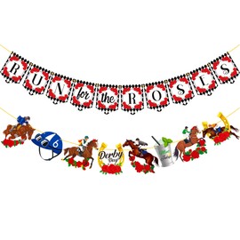 Run for The Roses Banner Kentucky Derby Decoration 2 Pack Kentucky Derby Banner Horse Racing Party Banner The Rose Derby Party Decoration for Derby Day Party Supplies