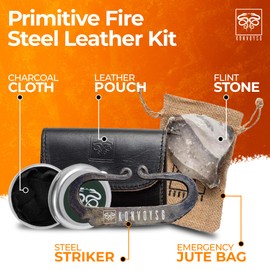 The Artisan Heritage Fire Kit – Hand-Forged Carbon Steel & English Flint in a Premium Top-Grain Leather Pouch (Black Leather)