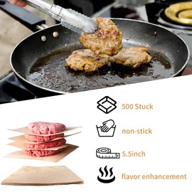 Non-Stick Burger Paper – 500 Sheets, 14x14cm Parchment Paper for Burger Press, Ideal for Smash Burgers, Burger Patty Press Paper