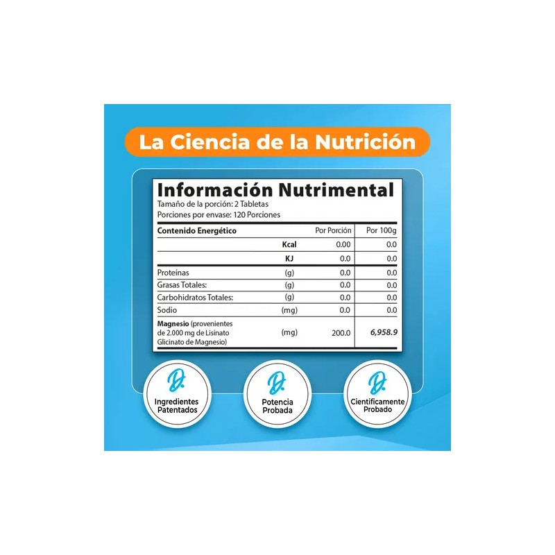 Glicinato De Magnesio Quelado Alta Absorción 200mg 240 Tab