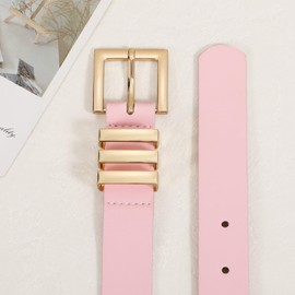 XZQTIVE Plus Size Women's Leather Belts for Jeans Pants Dress Fashion Ladies Waist Belt with Square Gold Buckle, J-pink, Large: fits waist from 37"-42"