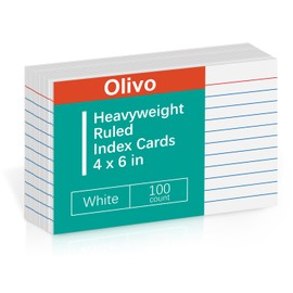 Index Cards 4x6 Lined Ruled Flash Note Cards 4" x 6", White, 100 Count, 220 GSM Heavy Weight