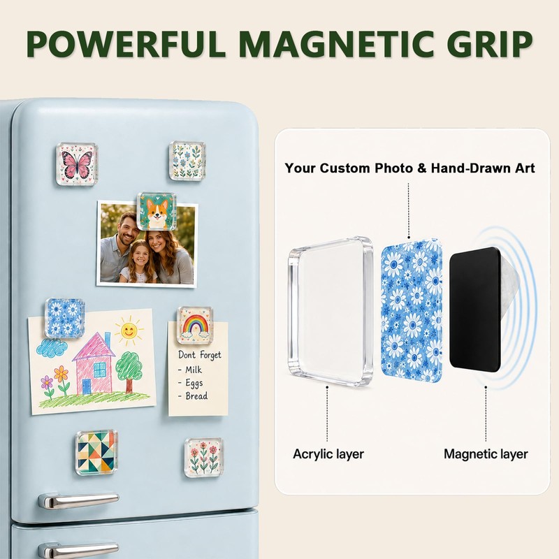 50PCS DIY Fridge Magnet Kit, 2 Inch Square Clear Acrylic