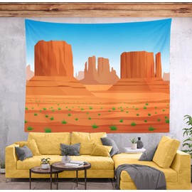 Loccor Western Monument Valley Scenery Tapestry Western Sky Desert Weathering Rock Drought-Tolerant Plant Terrarium Wall Hanging Polyester Home Decor for Bedroom Living Room Dorm, 70" X 50"