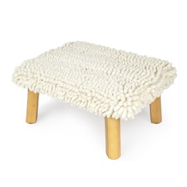 Sunlit One Step Stool with Absorbent Chenille, Bathtub Stool Holds up to 550 lbs, Non-Slip Natural Wood Color Foot Stool, Wooden Step Stool for Adults, Bed Step Stools for Kids, Bathroom, Cream White