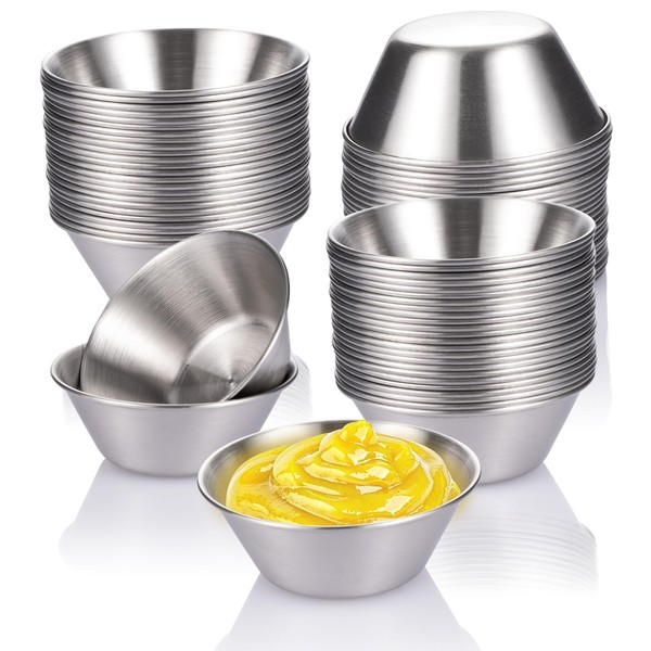 HOMEE 50 Pack Stainless Steel Condiment Sauce Cups, 1.7oz/50ml Reusable