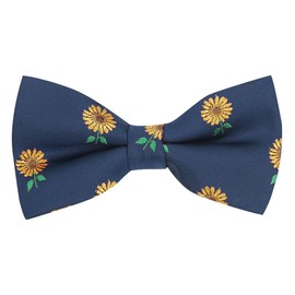 King & Priory Navy Blue Embroidered Sunflower Bow Tie