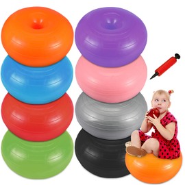 8 Pcs Flexible Seating for Classroom Elementary Yoga Inflatable Chairs for Kids Donut Exercise Ball Chair Cushion Seat Inflatable Stability Yoga Inflatable with Pump for Classroom Desk(Multi Colors)