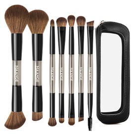 MAANGE Set de Brochas de Maquillaje 7 en 14 Brochas de Maquillaje de Doble Punta Kits de Maquillaje para Base Líquida, Polvo, Contorno, Corrector, Sombras de Ojos y Difuminar(Negro)
