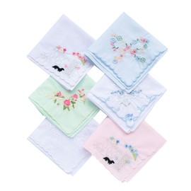 Assorted Ladies Novetly Embroidered Cotton Soft Handkerchiefs Scalloped Hankies 3PCS