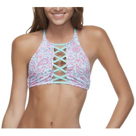 ToBeInStyle - Playera de Tirantes de Bikini para Mujer, Cuello Alto, Azul (Paisley), L