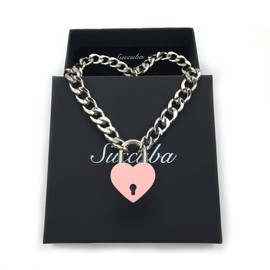 Succuba Padlock Necklace Chain Collar Choker with Two Keys and Box for Women, Men and Pet (G, 16)