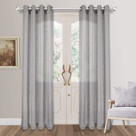 VOILYBIRD Palma Linen Textured Semi Sheer Curtains for Living Room 96 Inches Long Draperies Curtains Bronze Grommet (52''W x 96''L, 2 Panels, Grey)