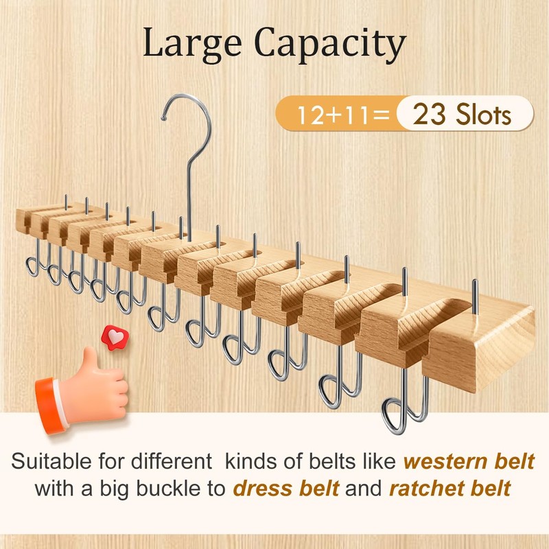 Wooden Belt Hanger for Closet 2-in-1 Wall Mount Belt Organizer