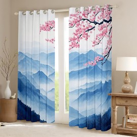 Feelyou Kids Cherry Flower Curtains for Bedroom Living Room (2 Panels, 38 x 54 Inch) Cherry Blossoms Darkening Drapes Japanese Style 30%-50% Blackout Curtains Window Treatments