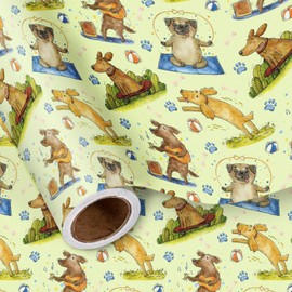 LeZakaa Birthday Puppy Wrapping Paper Roll, Watercolor Dogs Toys in Light Green Gift Wrap for Kids, Pet Owners, Animal Lovers, Birthday Baby Shower, Mini Roll 17 In x 16.4 Feet