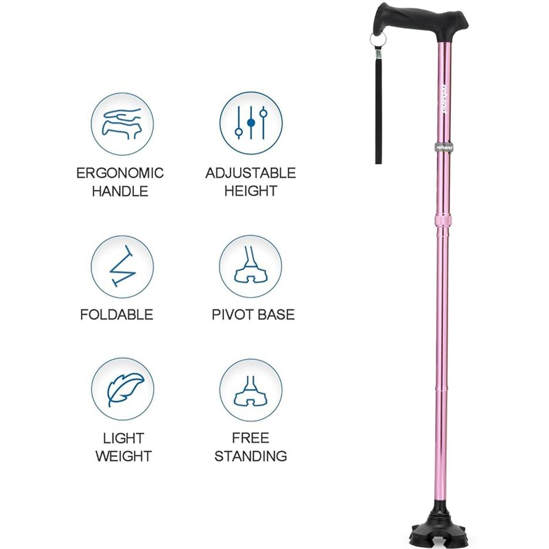 REHAND Walking Cane for Men & Women - Foldable, Adjustable,