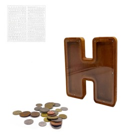 MEDOYOH Letter H Money Box Letter Wooden Large 23 cm / 9 in A-Z Letters Money Box Wooden Money Boxes Alphabet Coin Bank Coin Piggy Bank Money Bank for Adults Children Birthday Gift