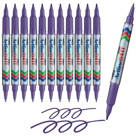 Artline 041T Twin-Nib Permanent Markers | 1 Pen, 2 Points, 3 Line Widths | Permanent | Low Odor | 0.4mm Fine/1.0mm Bullet Tips | Pack of 12 | Purple