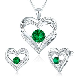 CDE Birthstone Jewelry for Women Heart Pendant Necklaces 925 Sterling Silver Earrings Mother’s Day Birthday Christmas Gifts for Wife Mom Girlfriend