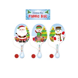 HENBRANDT Single Christmas Wooden Paddle Bat and Ball Game for Kids Unisex Party Bag Favours Loot Bag Stocking Fillers Xmas Gifts Snowman Santa Claus Elf Game for Boys and Girls