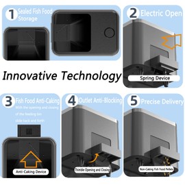 GEZIEKID WiFi Automatic Fish Feeder for Aquarium, Food Dispenser for Fish Tank with App Control, USB Powered Suitable for Small Tank Pelleted Food Black