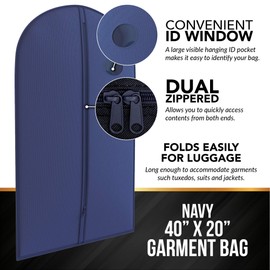 Navy Suit Garment Travel Bags -Heavy Duty and Lightweight 40” X 24” - Your Bags