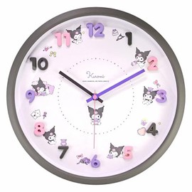 Tsujiseru 2926253 Sanrio Wall Clock, Icon Wall Clock, Black, Diameter 11.8 inches (30 cm), Analog, Silent, Continuous Second Hand, Chromi