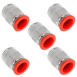 TUCKBOLD Push to Connect Air Fittings 35/64" Male Thread Air Line Quick Connector Plastic Nickel-Plated Copper 1/2" NPT 5 Pcs Red Silver Tone