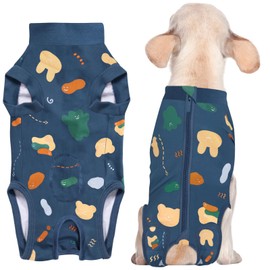 Comwish XS Dog Surgery Suit Female Spay, Dog Recovery Suit with Zipper Closure Post Spay, Neuter, Abdominal Surgical Suit for Male Female Dogs Can Pee, Prevent Licking Dog Onesies(Blue Bear, X-Small)