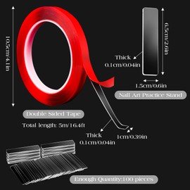 100Pieces Transparent Nail Display Stand Holder with 9.8ft Double Sided Tape Nail Boxes Packaging for Press On Nail Art Acrylic Fake Nail Tips Display Stand with Removable Mounting Tape for Nail Salon