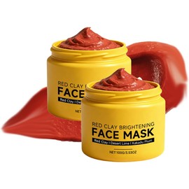 Red Clay Brightening Mask - Radiance Clay Face Mask with Citrus Aurantifolia and Terminalia Ferdinandiana Fruit Extract for Radiant Glow, Clear Pores, Smoother Even Toned Skin