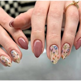 Fall Press on Nails Maple Leaf Fake Nails, Autumn Acrylic Nails Tip (02.Style, 24pcs)