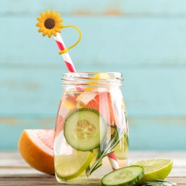 HINZIC 5Pcs 8mm Diameter Sunflower Straw Toppers Reusable Silicone Straw Covers Plug Drinking Dispensers Splash Cup Straw Tips Dust Cap Kitchen Accessory