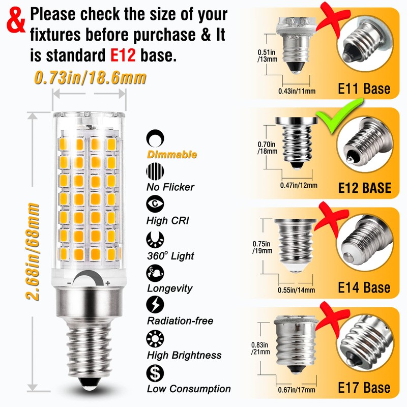 ALIDE E12 60 Watt C7 Dimmable Led Candelabra Bulbs Replacement,