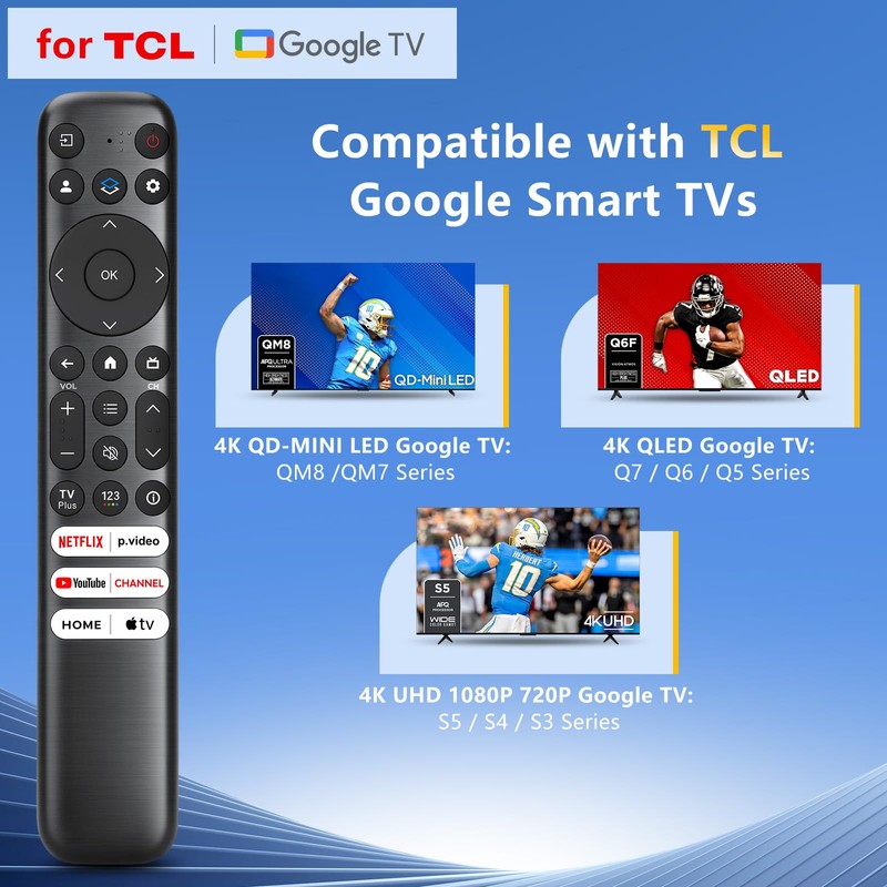 for TCL-Google-TV-Remote Control Replacement,RC813 Compatible with TCL Smart TVs QM8/QM7/S5/S4/S3/Q7/Q6/Q5