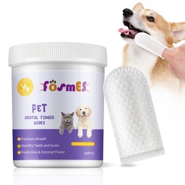 OUYOFI Teeth Cleaning Finger Wipes for Dogs & Cats, Reduces Tartar & Freshens Breath Finger Wipes，Natural Mild Ingredients,Disposable Pet Teeth Clean Finger Wipes-50PCS