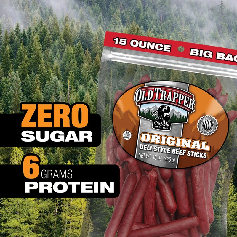 Old Trapper Original Deli-Style Beef Sticks,15-Ounce Package, Perfect for On-the-Go