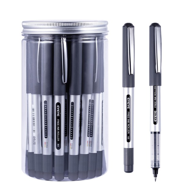 EYEYE Bullet Tip Rollerball Pens, 50 Pack Black Liquid Ink