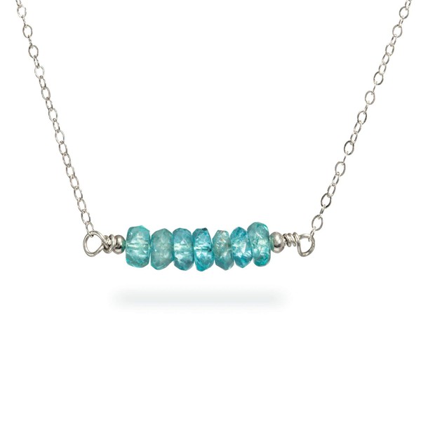 Blue Topaz Bar Beaded Necklace Natural Gemstone Handmade Jewelry 16"